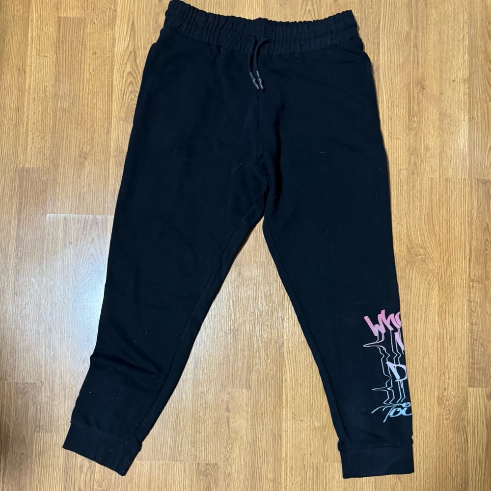 Black Joggers with Pink and White Graphic